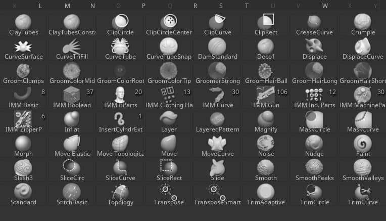 how to select pull push brush in zbrush